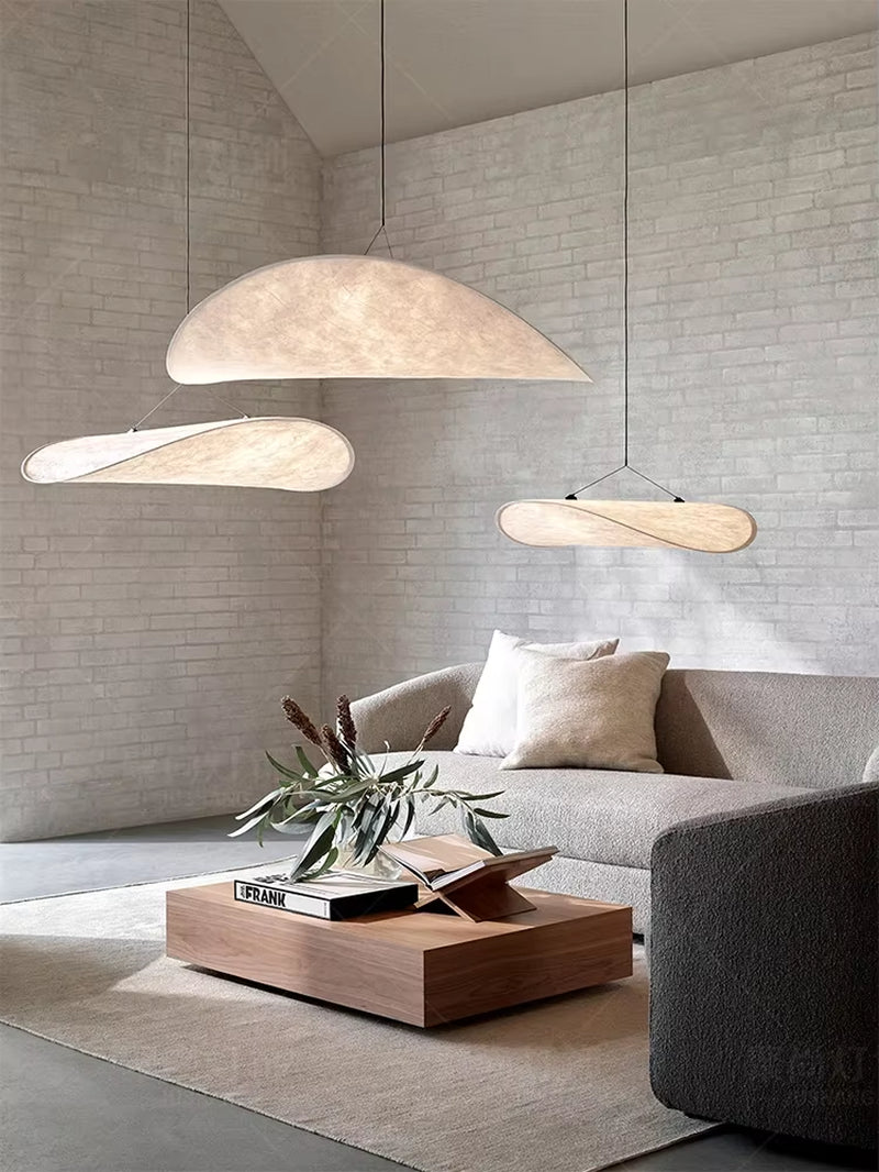Nordic Wabi Sabi Silk Pendant Lights for Living Room Dining Room Home Decoration Designer Pendant White LED Dimmable Chandelier