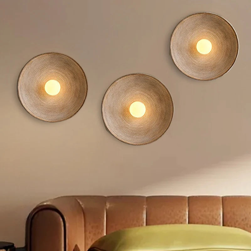 Nordic Creative Retro round Wall Lamp Wabi-Sabi Resin Sconces for Living Room Bedroom Bedside Hotel Corridor Decor Lightig