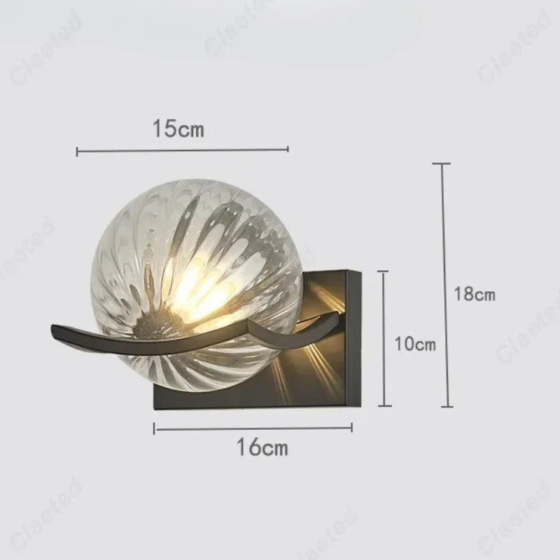 Simple LED Glass Material Spherical Wall Lamp E27 Bedroom Bedside Lamp Indoor Living Room Corridor Decorative Lighting Fixture