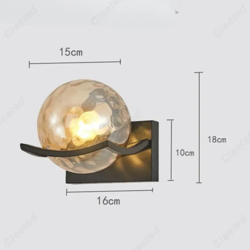 Simple LED Glass Material Spherical Wall Lamp E27 Bedroom Bedside Lamp Indoor Living Room Corridor Decorative Lighting Fixture