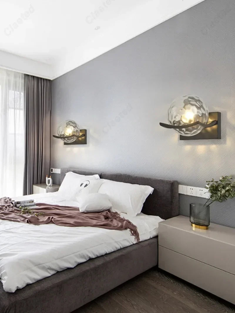 Simple LED Glass Material Spherical Wall Lamp E27 Bedroom Bedside Lamp Indoor Living Room Corridor Decorative Lighting Fixture