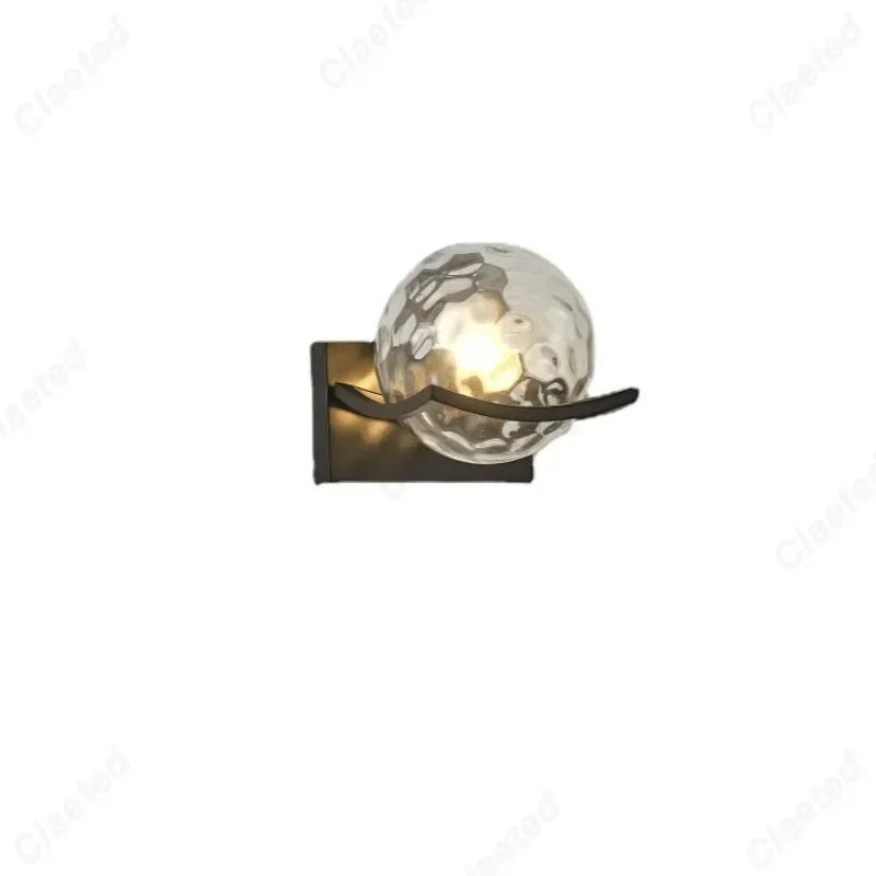 Simple LED Glass Material Spherical Wall Lamp E27 Bedroom Bedside Lamp Indoor Living Room Corridor Decorative Lighting Fixture