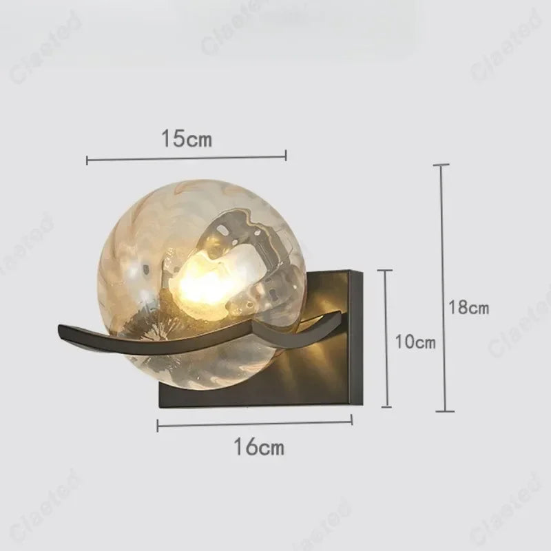 Simple LED Glass Material Spherical Wall Lamp E27 Bedroom Bedside Lamp Indoor Living Room Corridor Decorative Lighting Fixture