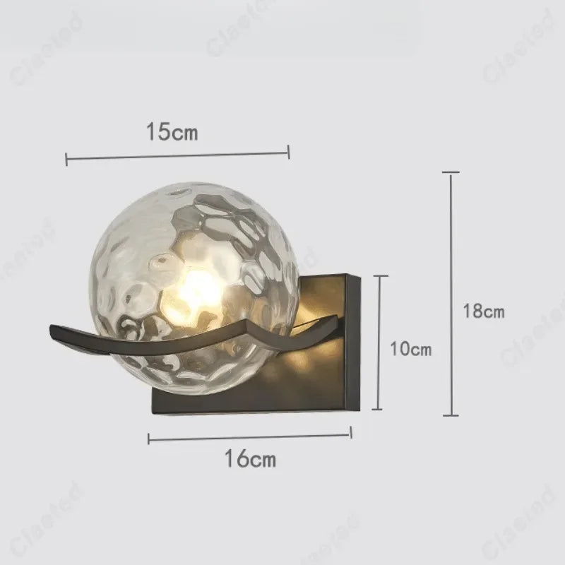 Simple LED Glass Material Spherical Wall Lamp E27 Bedroom Bedside Lamp Indoor Living Room Corridor Decorative Lighting Fixture