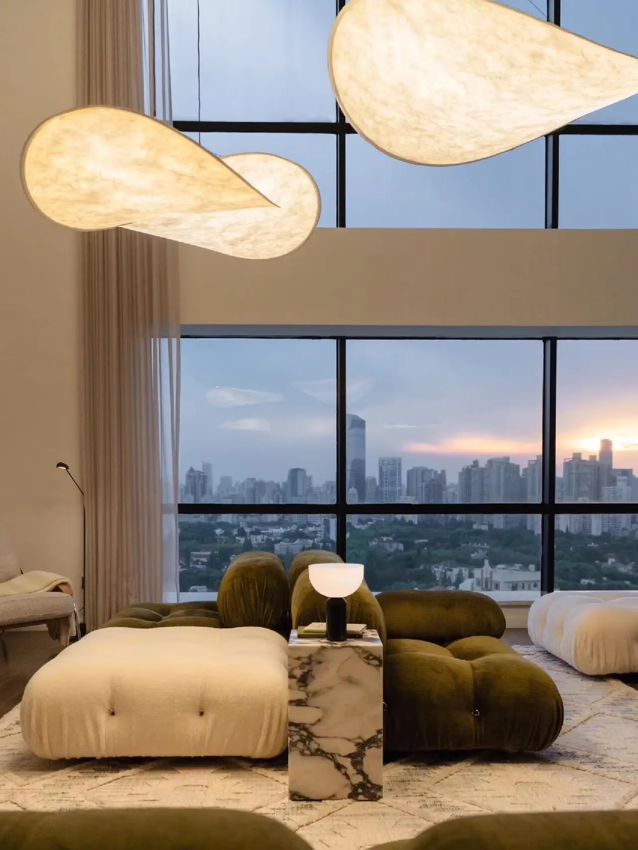 Nordic Wabi Sabi Silk Pendant Lights for Living Room Dining Room Home Decoration Designer Pendant White LED Dimmable Chandelier