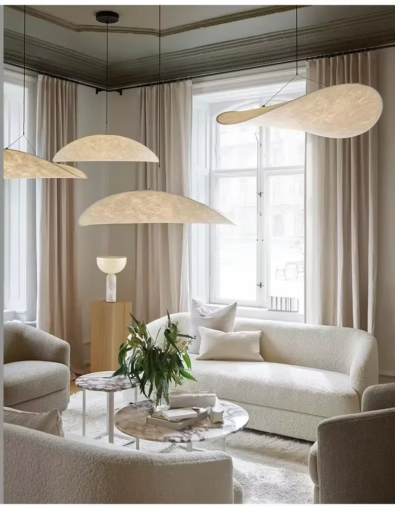Nordic Wabi Sabi Silk Pendant Lights for Living Room Dining Room Home Decoration Designer Pendant White LED Dimmable Chandelier